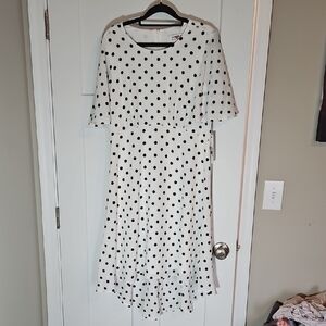 La Nouvelle Renaissance Flutter Sleeve Dress 14 NWT Polka Dot Black White